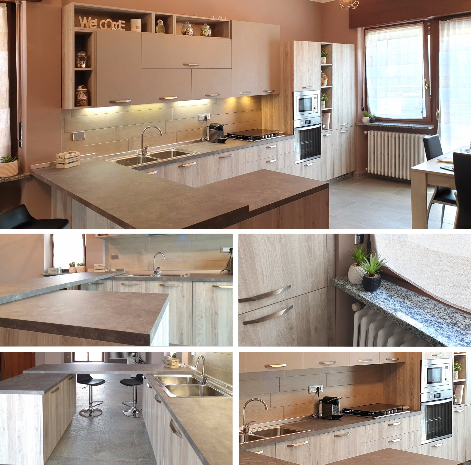 La cucina con penisola di Giuliana e Andrea a Torino
